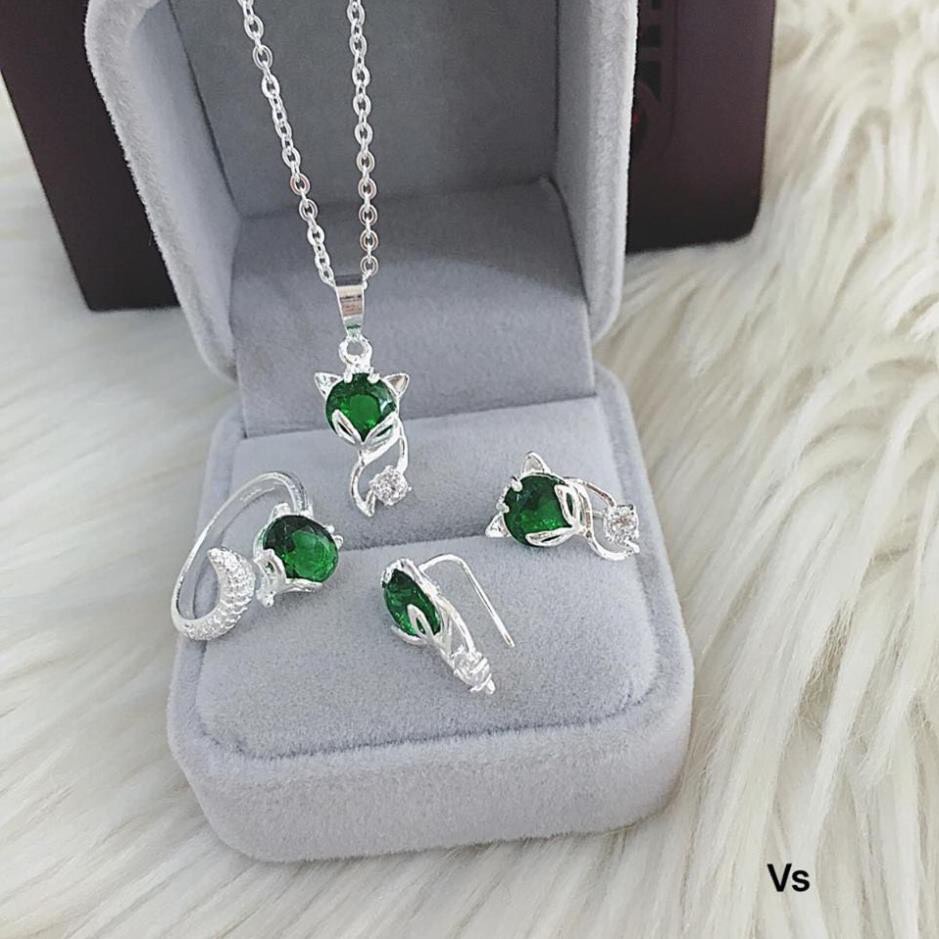 Bộ trang sức hồ ly bạc ta 3 món gắn đá đủ màu may mắn tình duyên - Kho sỉ bạc Nhất Linh