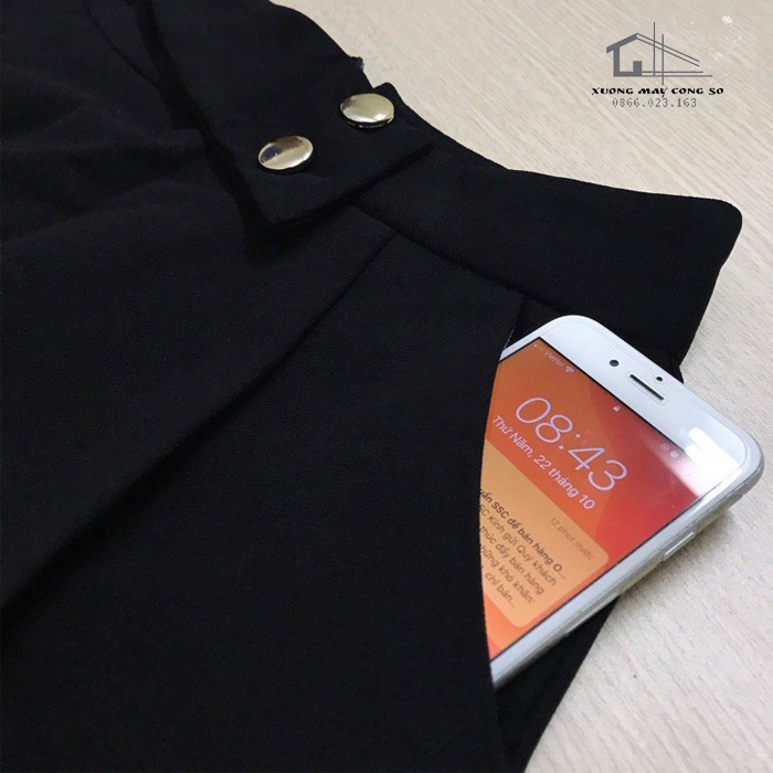 Chân váy công sở dáng xòe dài qua gối - Phối 2 cúc xếp ly - 2 màu Nâu Đen | BigBuy360 - bigbuy360.vn