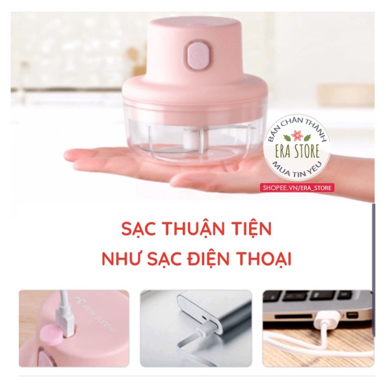 Máy xay tỏi ớt mini cầm tay thể tích 250ml - Máy xay đa năng pin trâu lưỡi thép 3 cánh quay nhanh không gỉ, dễ sử dụng