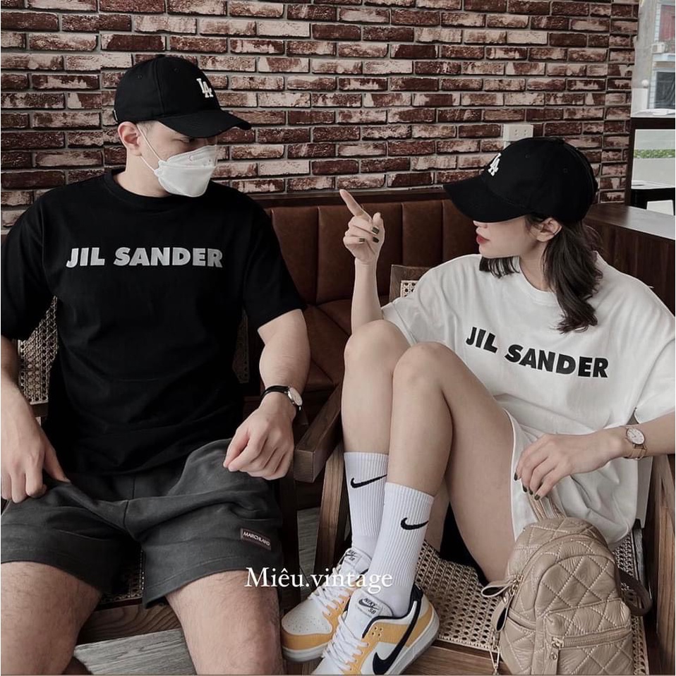 Áo phông nữ, áo thun nữ hàng đẹp mặc đôi nam nữ in chữ jil sander hàng unisex form rộng