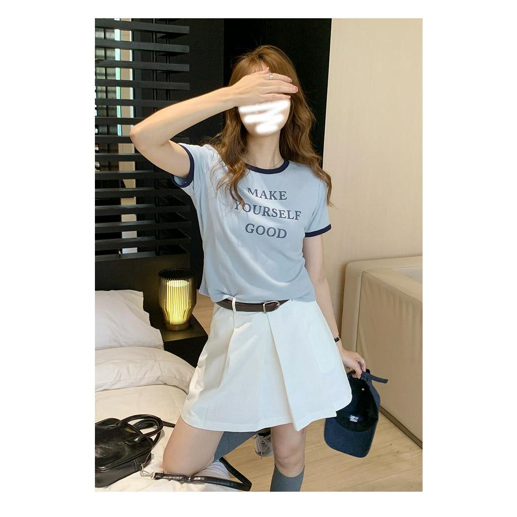 Áo Thun Tay Ngắn In Chữ Màu Sắc Tương Phản Phong Cách Hàn Quốc Thời Trang Mùa Hè 64002