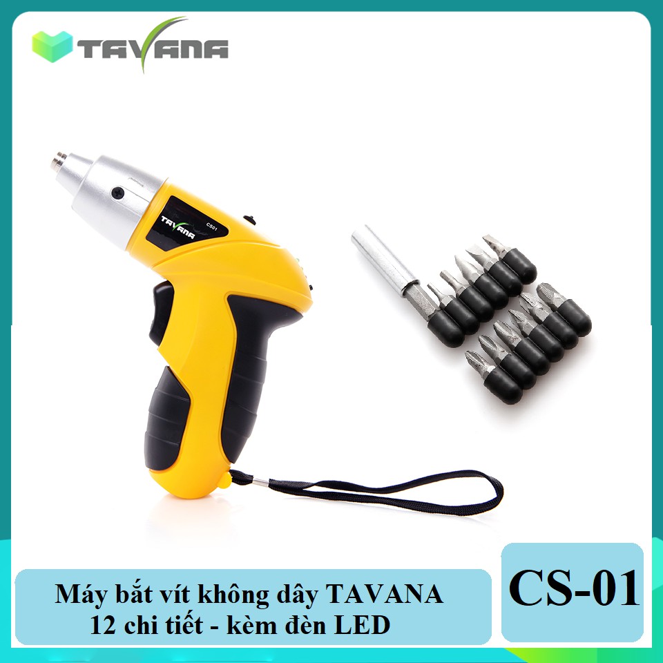 Máy bắt vít không dây Tavana CS-01 12 chi tiết có đèn LED