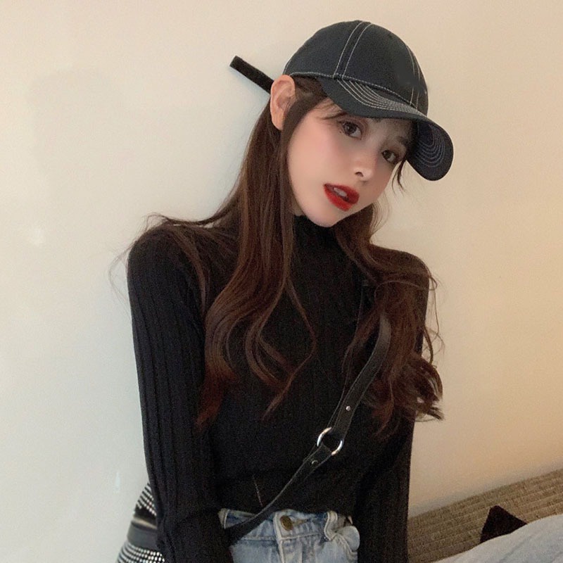 Áo Sweater Dệt Kim Tay Dài Cổ Lọ Màu Sắc Đơn Giản Phong Cách Hàn Quốc Cho Nữ