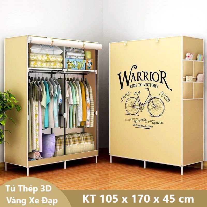 Tủ vải đựng quần áo cao cấp 3D 2 buồng 6 ngăn (họa tiết giao ngẫu nhiên)