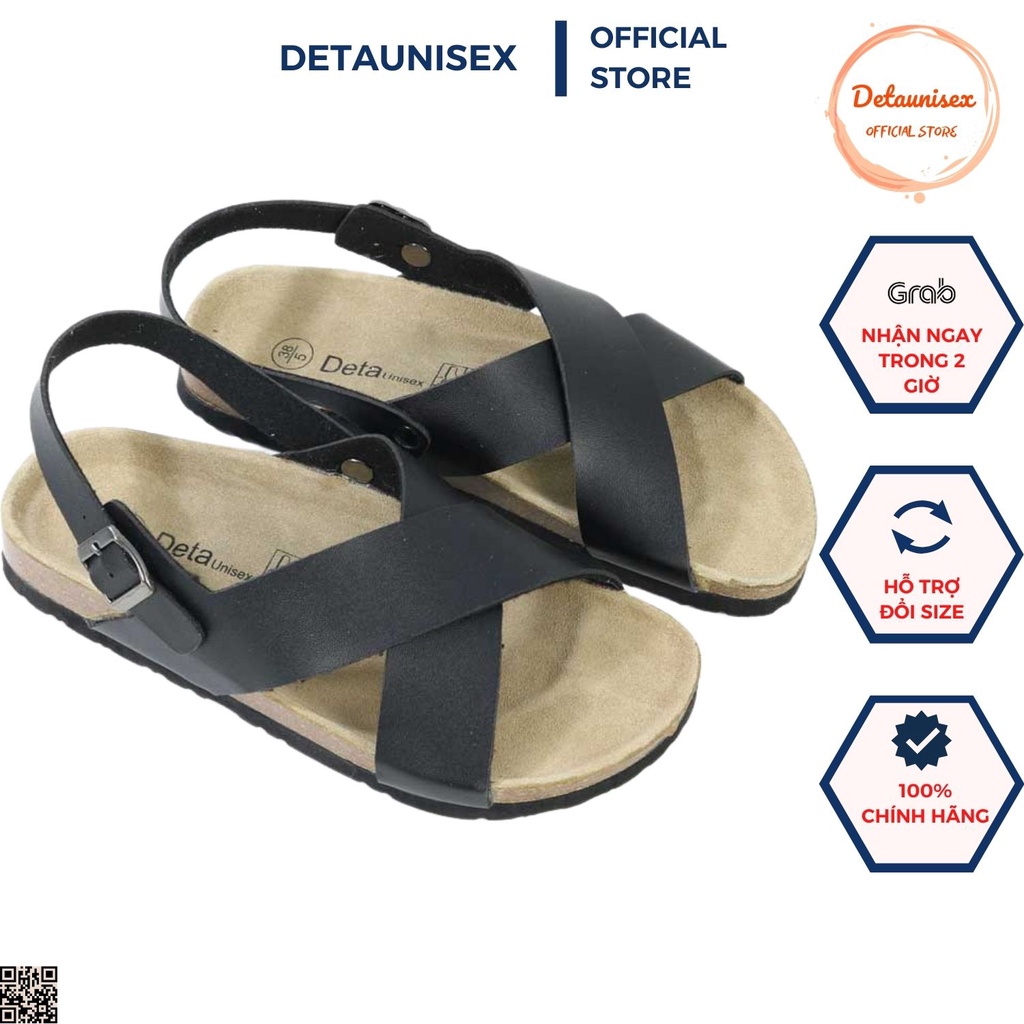 Xăng Đan Nam Nữ Quai Chéo Đế Trấu Màu Đen Detaunisex Mã SATA23D