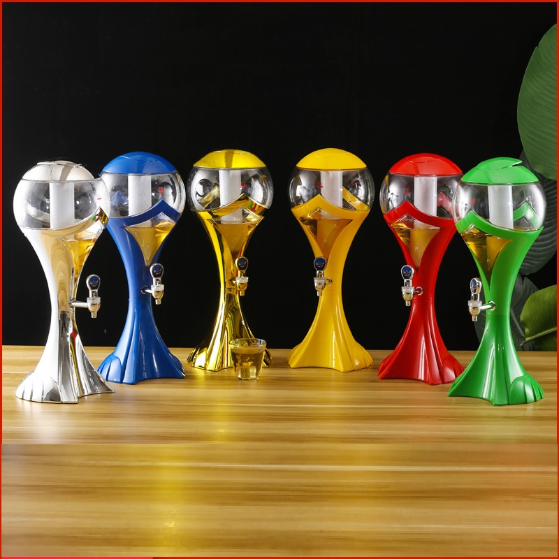 Tháp Bia Có Đèn Led 3 lít HC Hình Cúp Đựng Beer Trà sữa Nước ngọt Có Lõi đá giữ lạnh Vòi rót Decor nhà hàng, bar, cafe