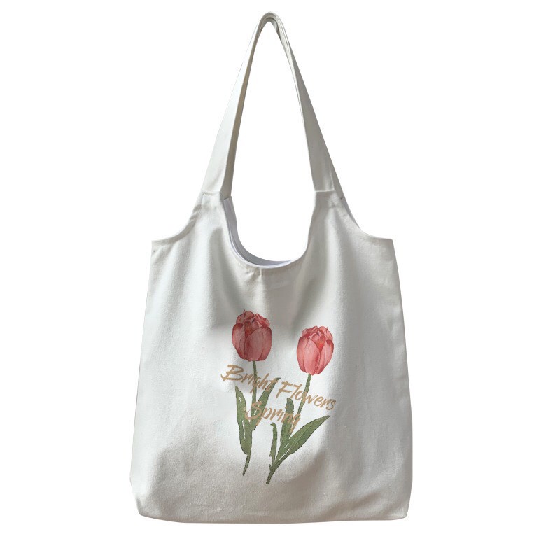Túi Tote 2 Cành Hoa Tulip Xinh Xắn Có Khóa Kéo + Túi Phụ Style Ulzzang Hàn Quốc  MTT0113