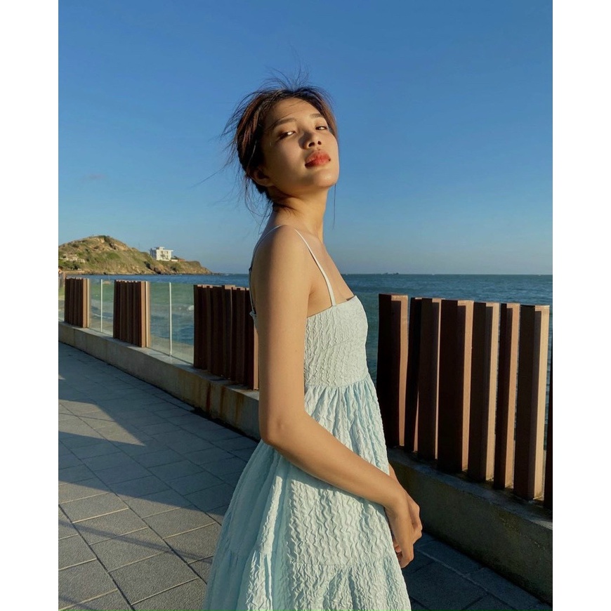 Đầm Cutout 💖DEMISS💖 Váy Babydoll Xanh Hai Dây Cutout Lưng Dáng Dài Dễ Thương - V-Xanh-244