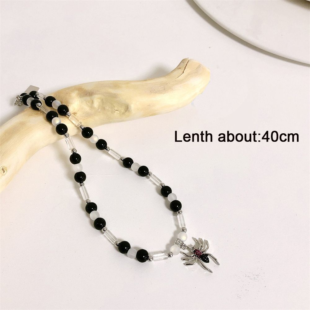Dây chuyền mặt hình con nhện phối hạt tròn phong cách punk thời trang dành cho nữ