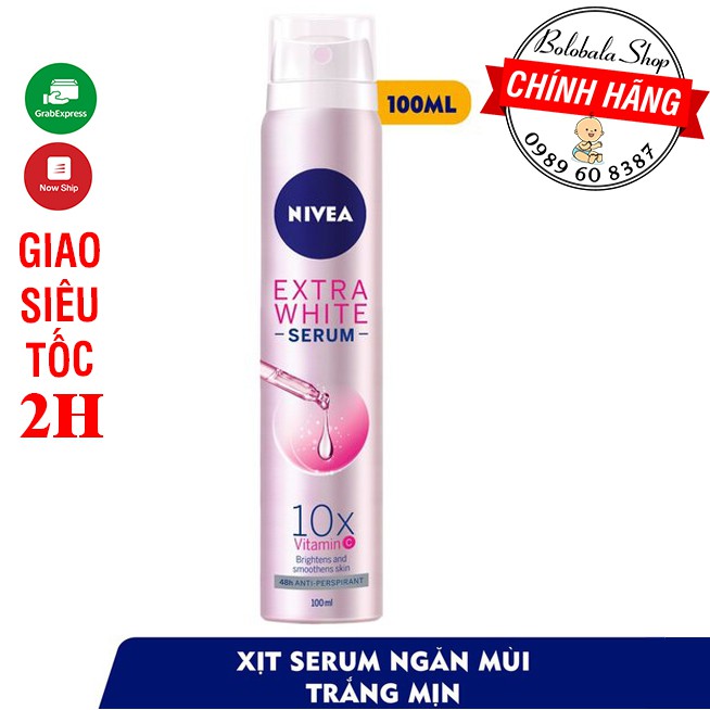 Xịt Khử Nivea Extra White Serum 100ml/ trắng mịn mờ thâm 150ml