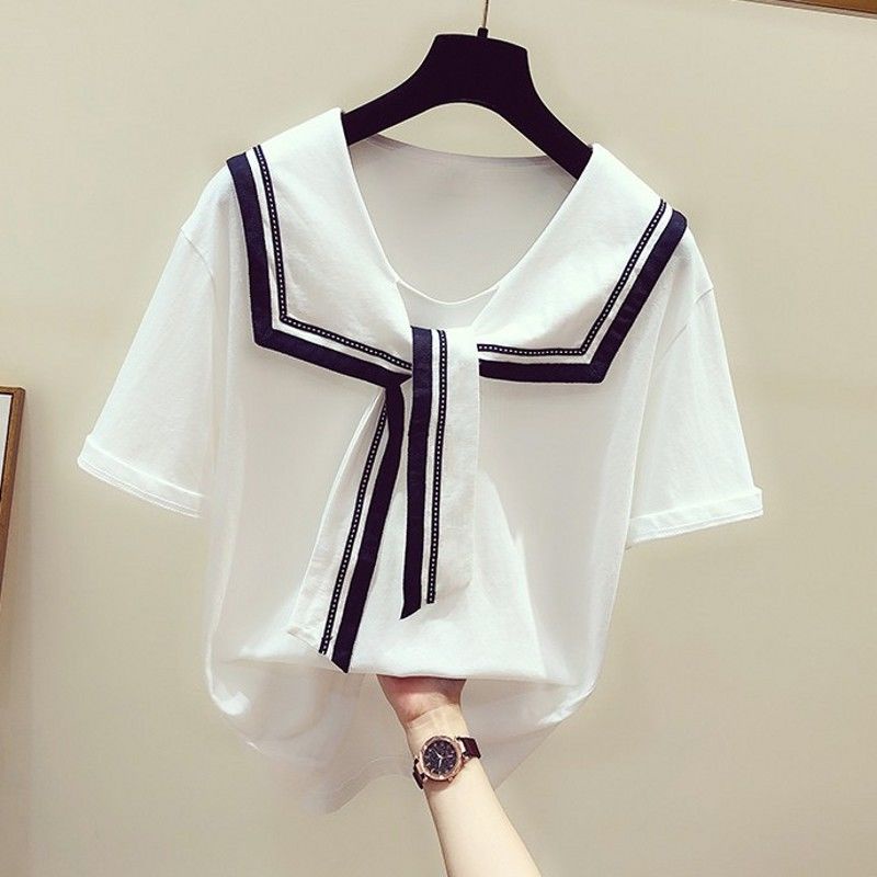 Áo Sơ Mi Cotton Cổ Thủy Thủ Phong Cách Preppy Hàn Quốc