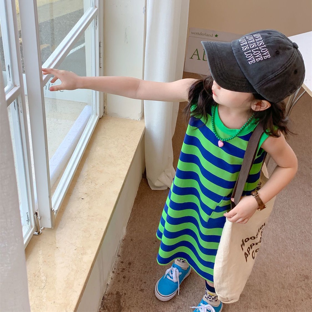 Đầm Dài Không Tay 5 Màu Tương Phản Thời Trang Mùa Hè Cho Bé Gái