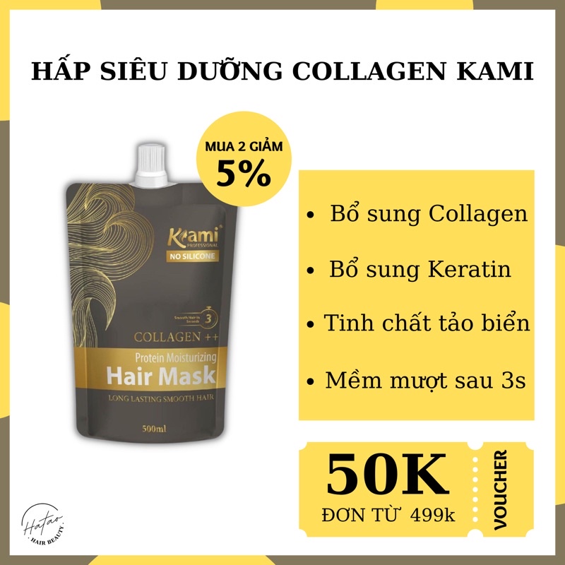 Kem hấp ủ tóc collagen Kami 500ml siêu mềm mượt phục hồi tóc hư tổn