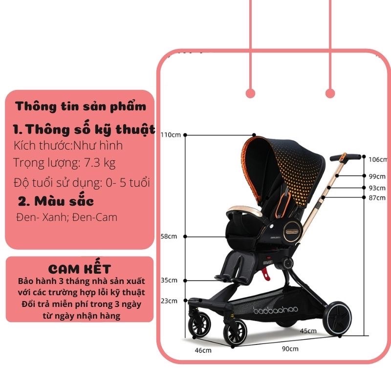 Xe Đẩy Baobaohao V9 Cho Bé Gấp Gọn Có Tư 3 Tư Thế Nằm, Ngả,ngồi Đẩy 2 Chiều Cho Trẻ Sơ Sinh Từ 0-5 Tuổi Bảo Hành 6 Tháng
