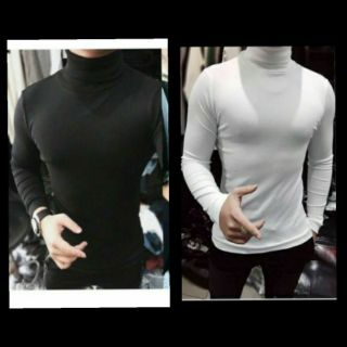 Combo 2 Áo Thun Cổ Lọ Nam Dài Tay Đen, Trắng