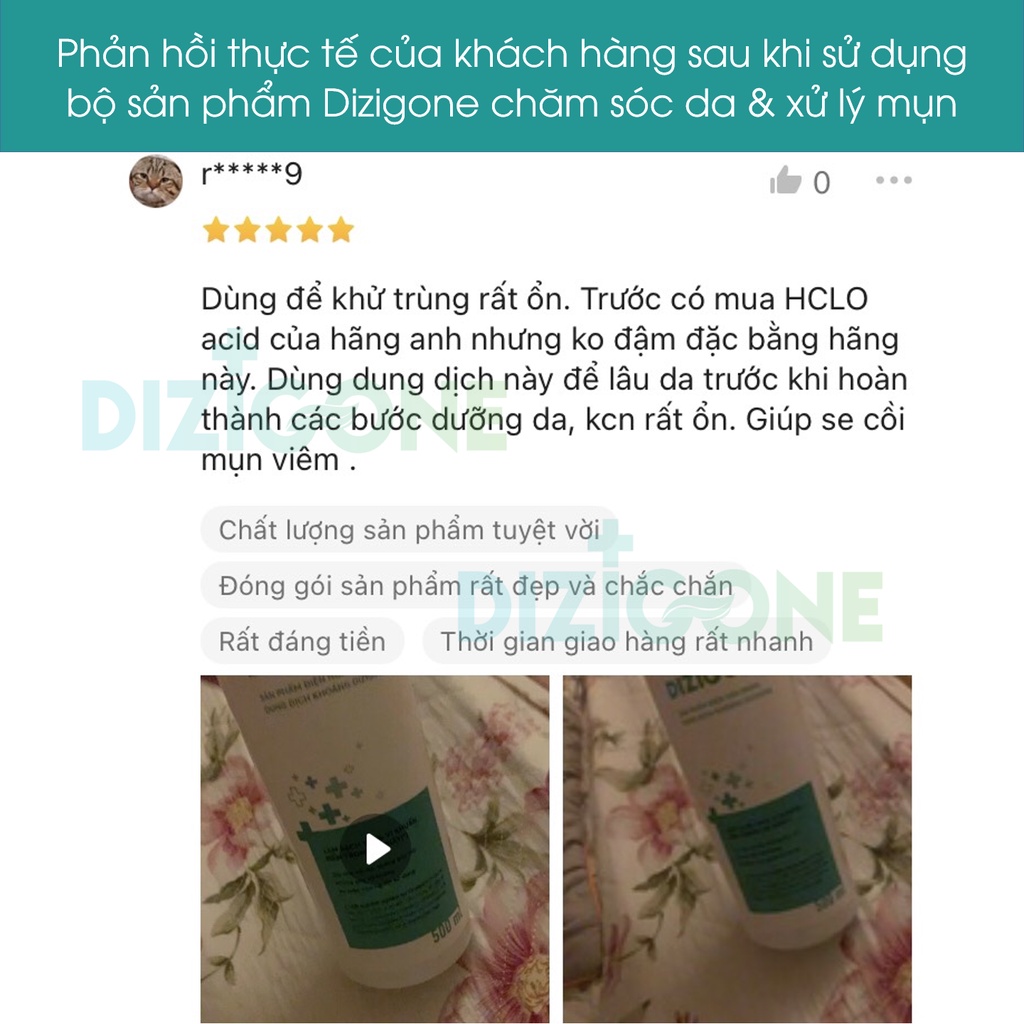 [COMBO Chăm sóc da mụn] Dung dịch Dizigone 300ml &amp; Kem Dizigone Nano Bạc - Kháng khuẩn, tái tạo da, ngừa thâm sẹo