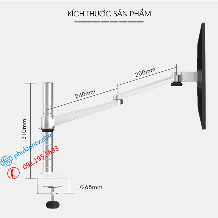 Giá Treo Màn Hình Máy Tính OA - 3S 17 - 24 - 27 - 32  inch / Tay Treo Màn Hình Hợp Kim Nhôm [ Cao Cấp Hơn NB F80 ]