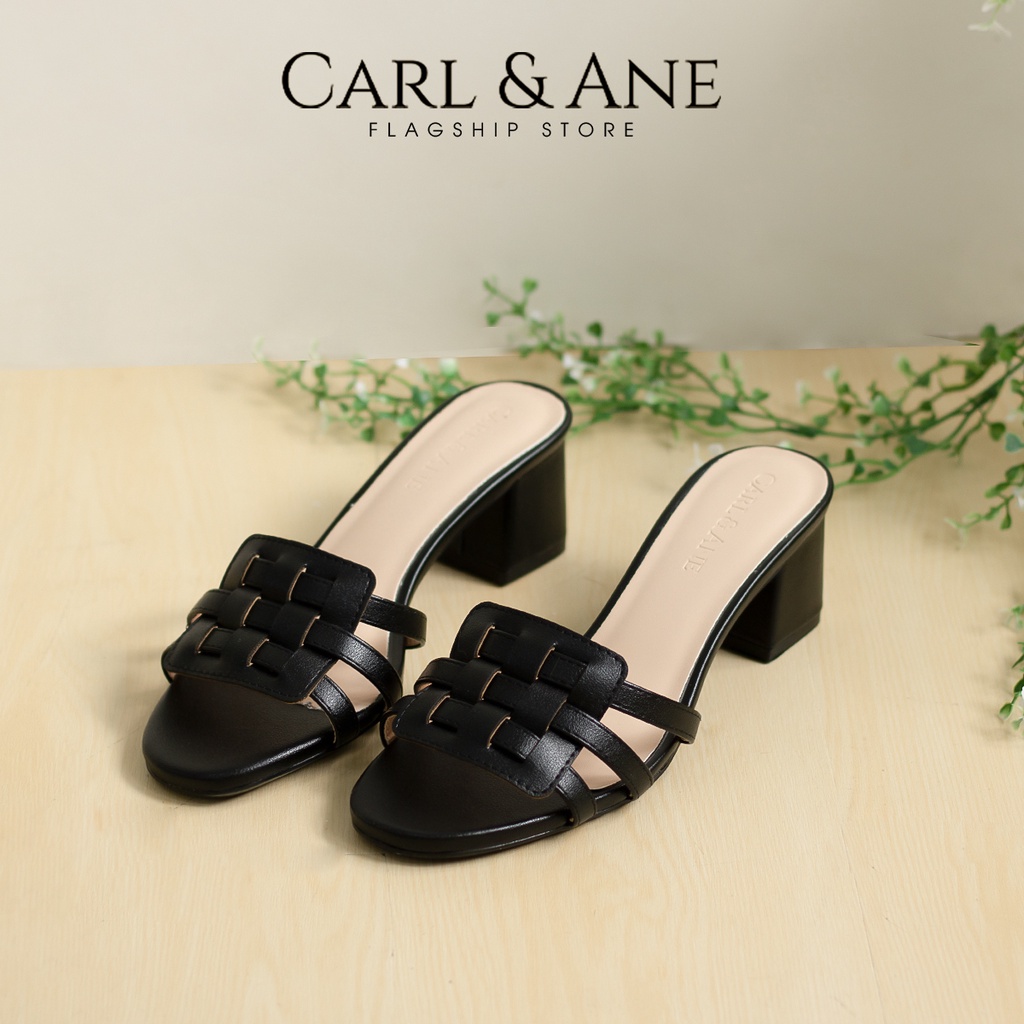 Carl &amp; Ane - Dép cao gót mũi hở phối quai đan cao 4cm màu đen_CS014