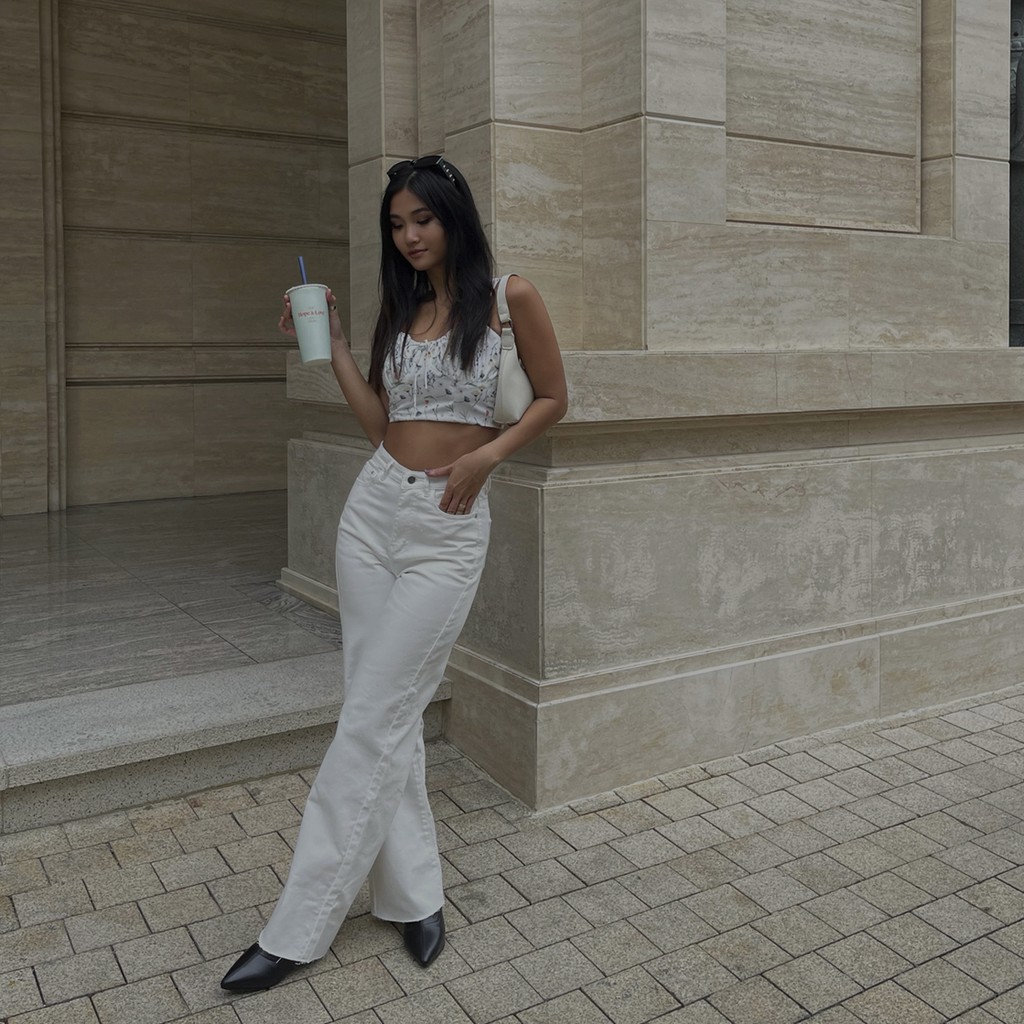 TATICHU- Quần jean ống rộng trắng-Wide Leg White Jeans