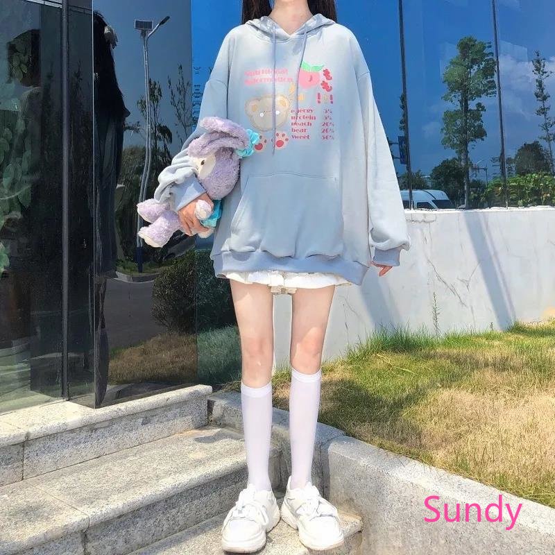 Áo Hoodie Tay Dài Dáng Rộng In Hình Tai Thỏ Dễ Thương Thời Trang Mùa Thu Cho Nữ