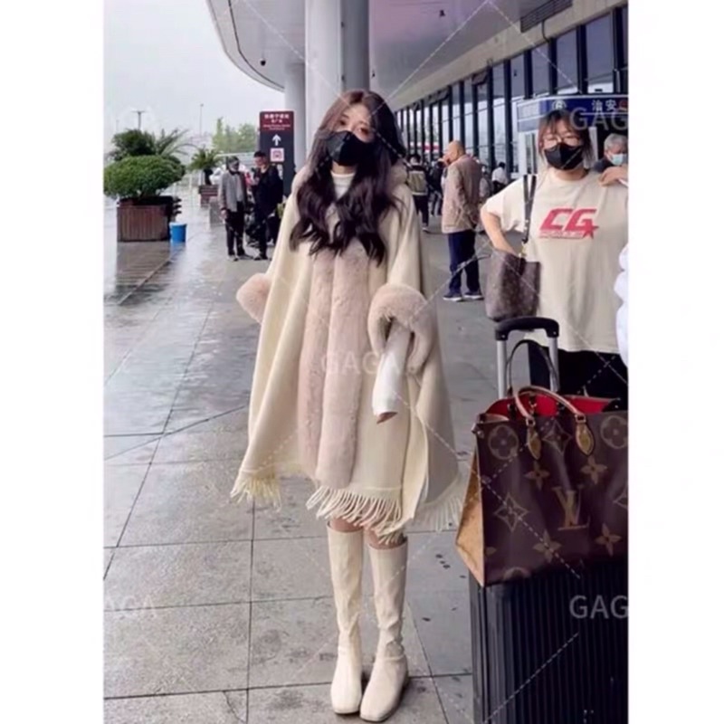 áo choàng lông thú cổ điển thu đông 2021