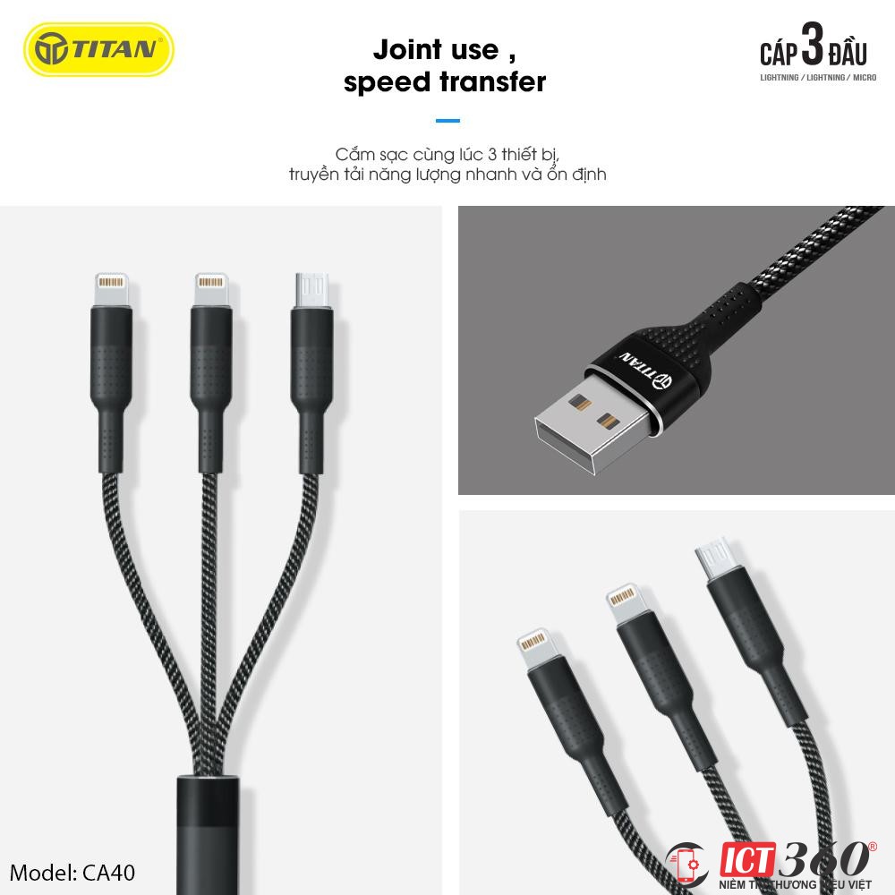 Cáp Sạc 3 Đầu Titan - Bảo hành 12 tháng 1 đổi 1