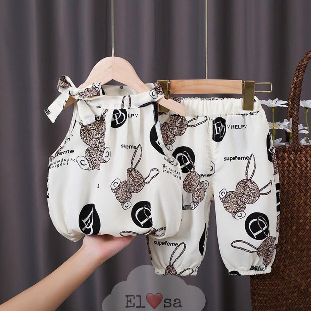 Bộ lụa gấu yếm cổ size 20-30kg cho bé gái siêu xinh