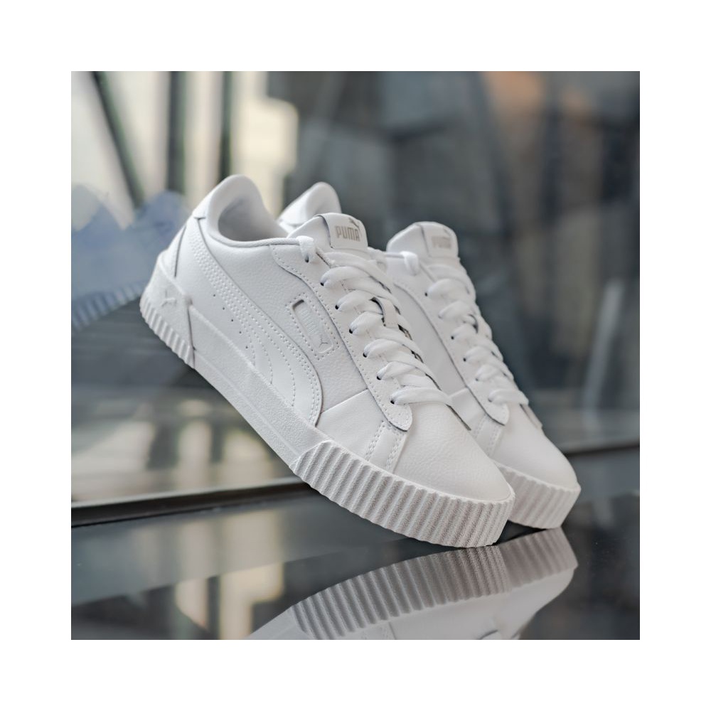 Giày Puma Carina Crew full trắng, trắng viền đen 374903 02 bill hàn