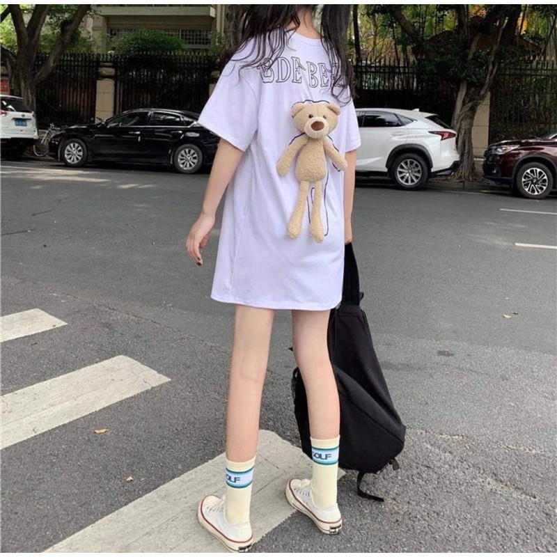 Áo thun Tay Lỡ Phông Unisex Kèm Con Gấu