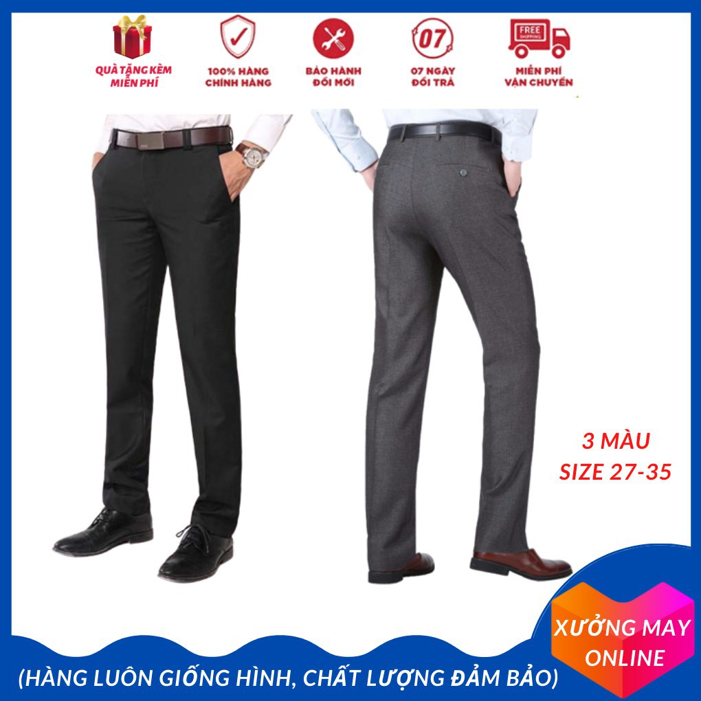 Quần âu tây nam ống suông công sở vải đẹp nguyên lai không co giãn size 27 đến 35-XM038  ྇