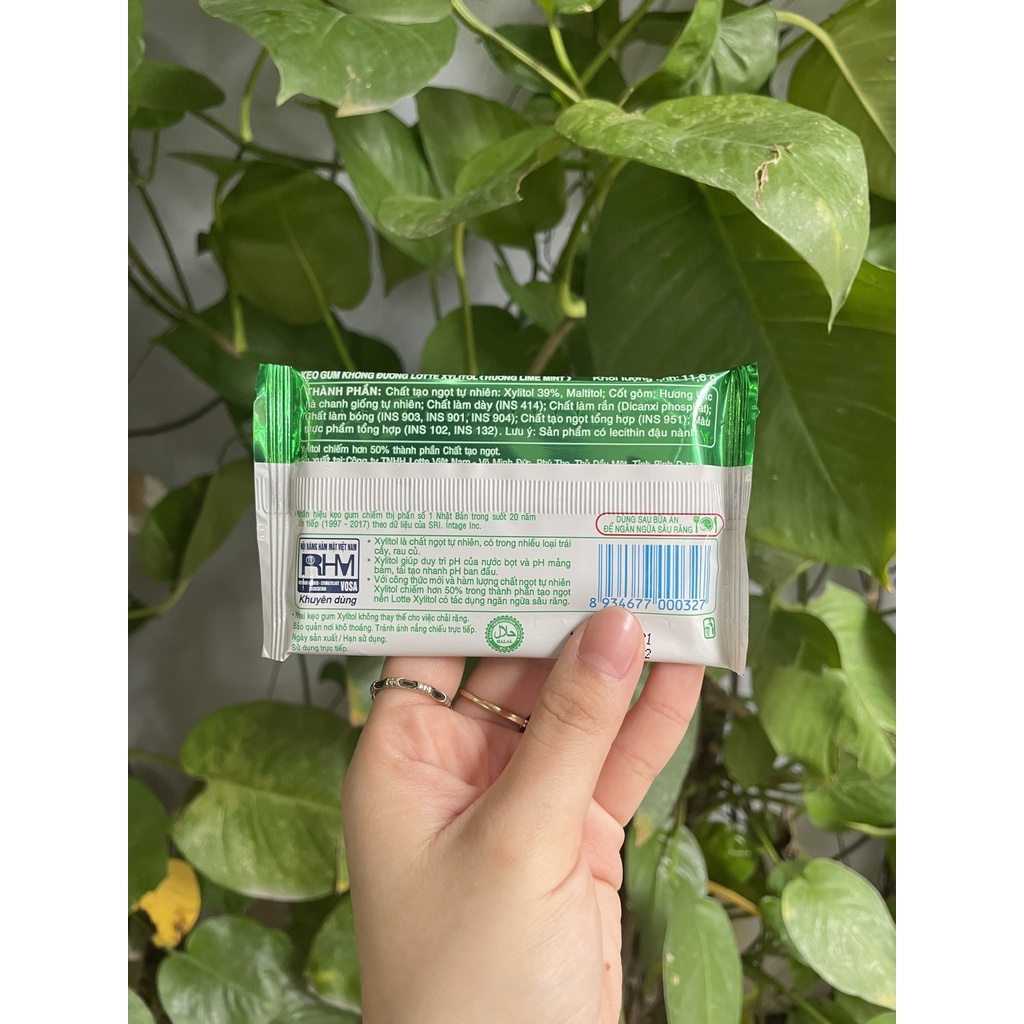 Kẹo Sing-gum Không Đường Lotte Xylitol Hương Lime Mint (Vỉ 11.6g-xanh lá)