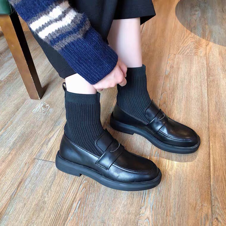 (ORDER) Giày boots Martin nữ cao cổ giả tất style Hong Kong retro cá tính