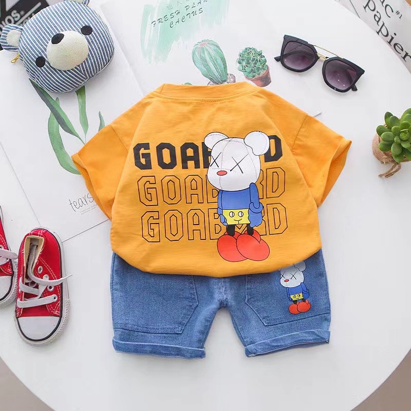Bộ Áo Thun Tay Ngắn In Hình Chuột Mickey Phối Quần denim Thời Trang Hàn Quốc Dành Cho Bé Trai/Bé Gái