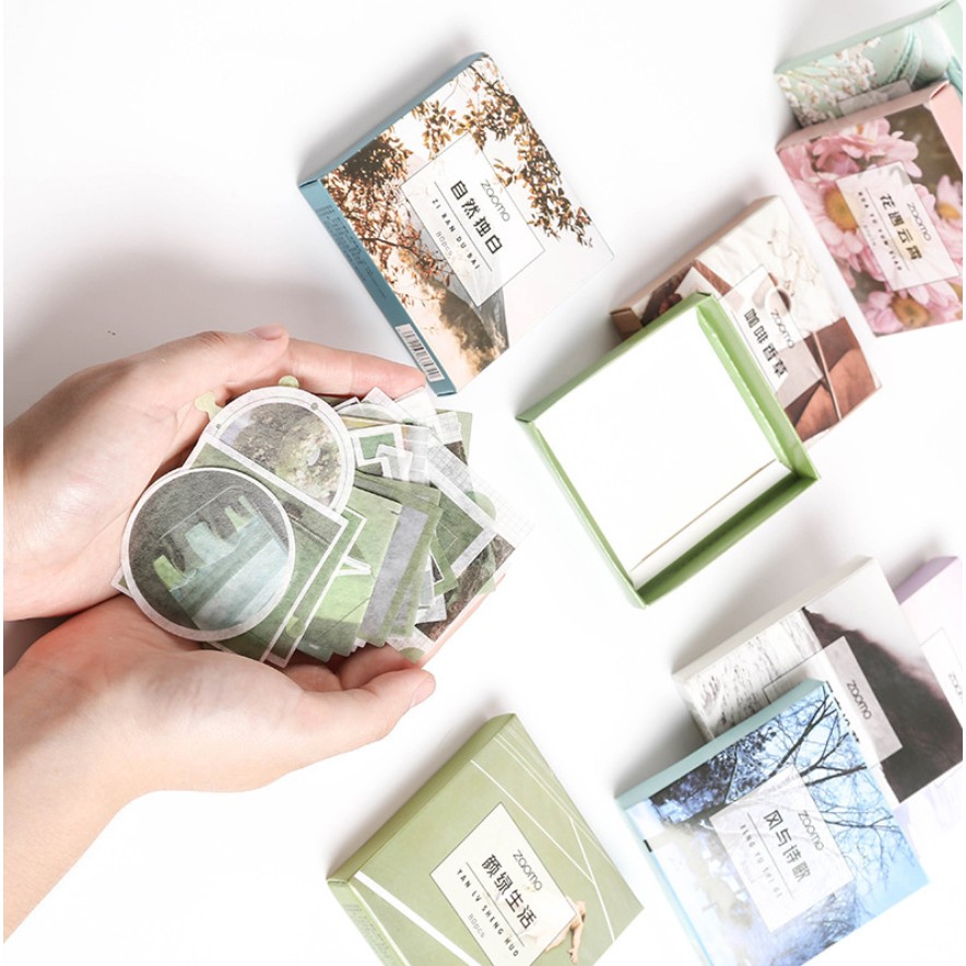 Hộp 80 sticker hoạ tiết phong cảnh Zaomo aesthetic dán sổ | BSB279