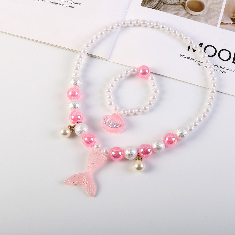 Hộp Quà Tặng Trang Sức Gồm Vòng cổ / Kẹp Tóc Mặt Hình Nàng Tiên Cá Hoạt Hình Dễ Thương Cho Bé Gái