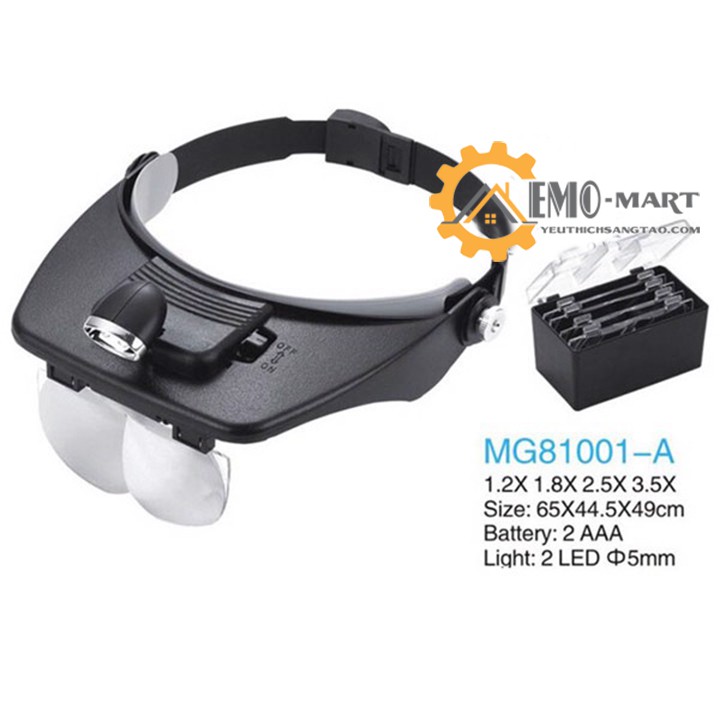 Kính lúp đeo đầu MG81001-A ⚡️𝗕𝗛 𝟭𝟮 𝗧𝗛𝗔́𝗡𝗚⚡️ 4 thấu kính độc lập, độ phóng đại từ 1.2x đến 3.5x - Đèn led siêu sáng