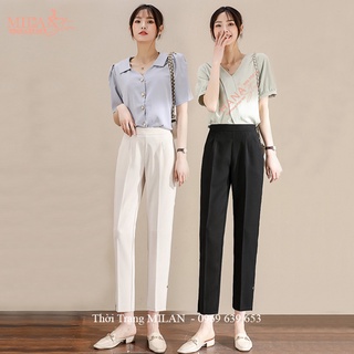 Quần baggy nữ công sở khóa sườn xẻ gấu ống đứng dáng quần vải baggy nữ hàn quốc cạp lưng cao học sinh đi học công sở đẹp