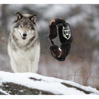 Vòng đeo tay da họa tiết đầu sói độc đáo thời trang