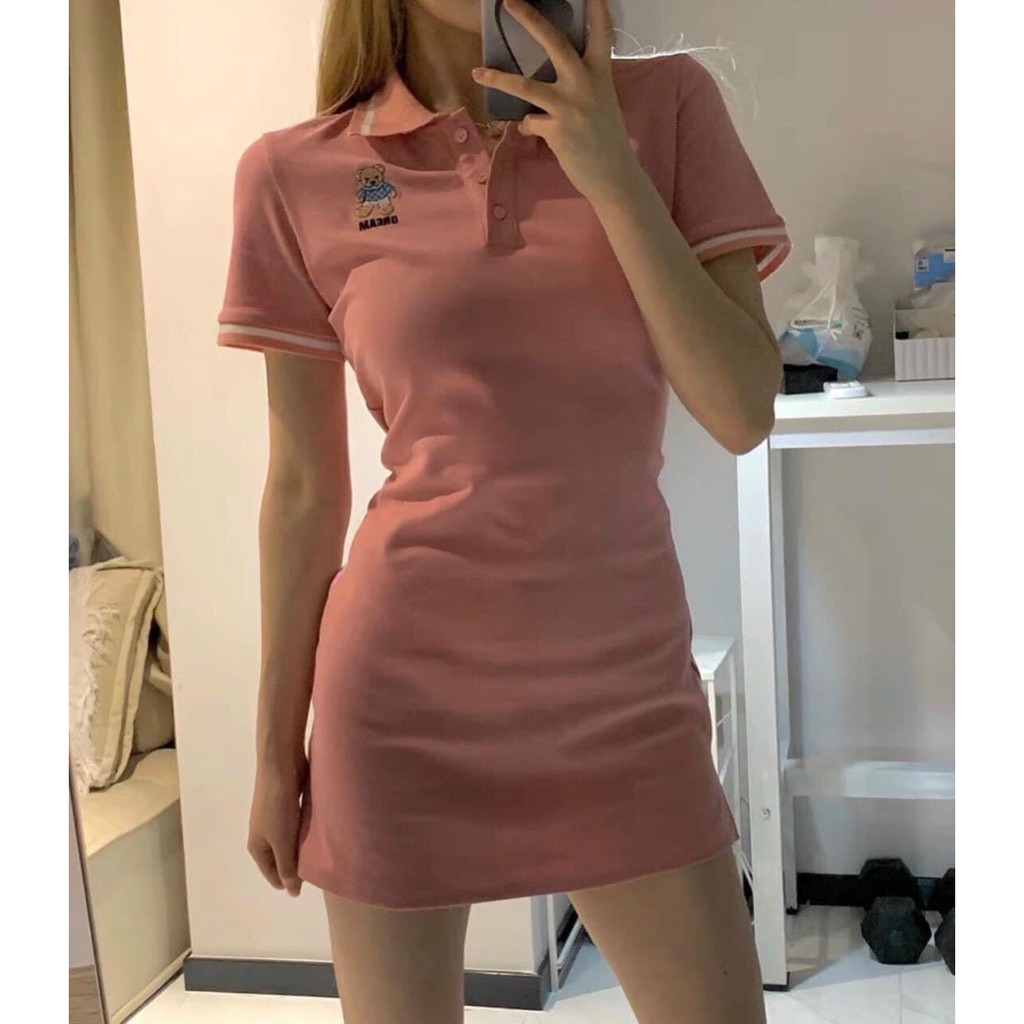 Váy Polo Thun Trơn Cộc Tay Nữ-  Đầm Sơ Mi Ngắn Tay Body Dáng Ôm Kiểu Dáng Hàn Quốc Siêu Xinh | BigBuy360 - bigbuy360.vn