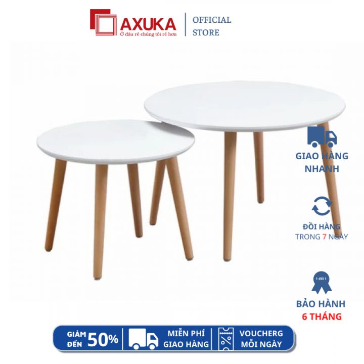 COMBO Bàn trà sofa chân gỗ đường kính D50, D60 chân cao 40, 50cm SHIP HỎA TỐC