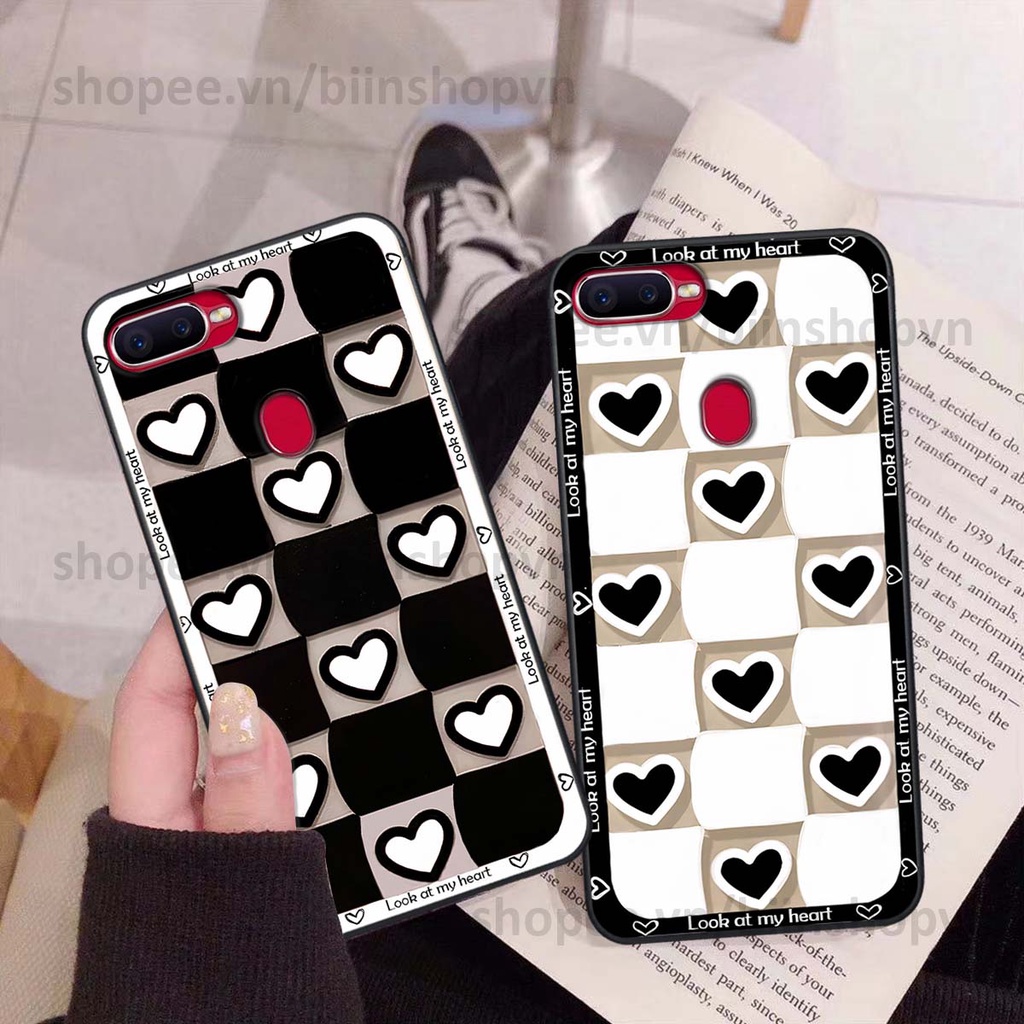 Ốp Oppo A5s / A7 / F9 / A12 caro trái tim nhiều màu sắc, đầy cá tính, khẳng định phong cách