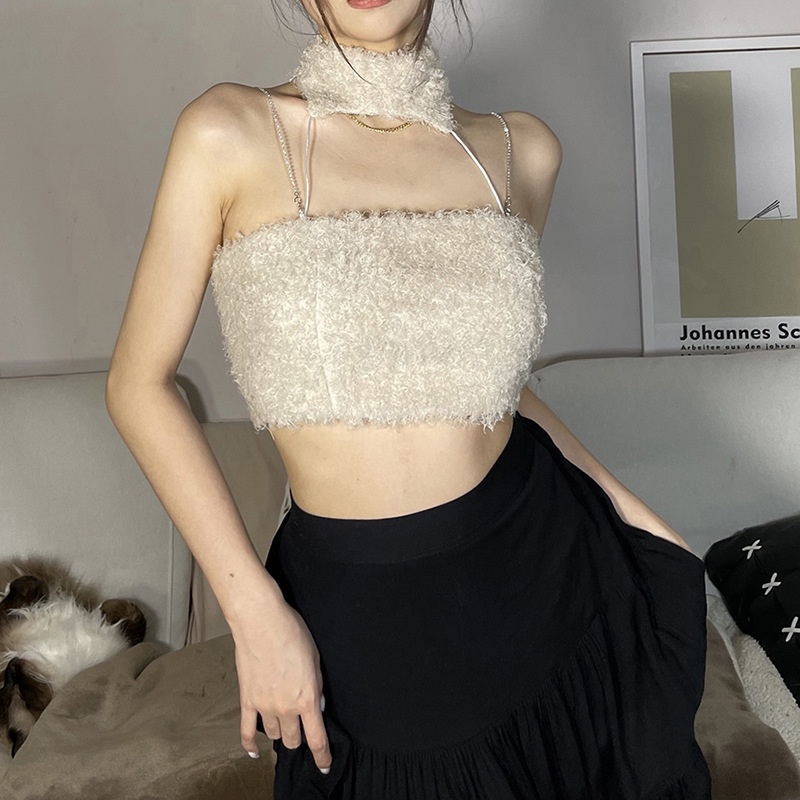 Áo Tank Top Hở Lưng Chất Nhung Phối Khoá Kéo Quyến Rũ