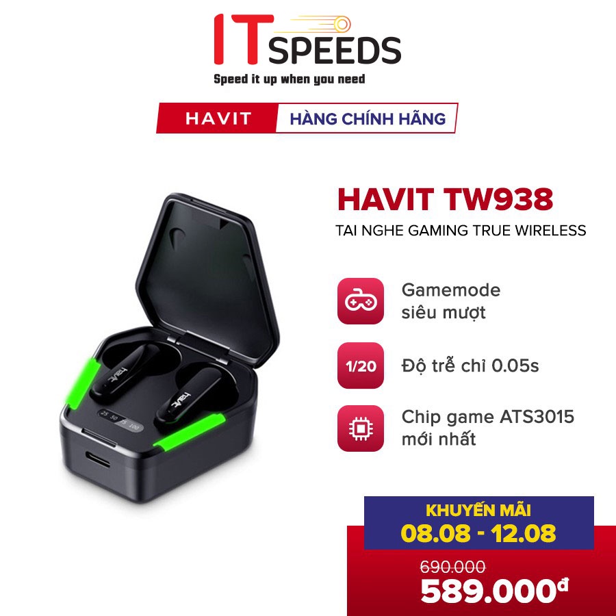 Tai Nghe Gaming True Wireless HAVIT TW938 Bass Chất, Game Mượt - Chính Hãng BH 12 Tháng