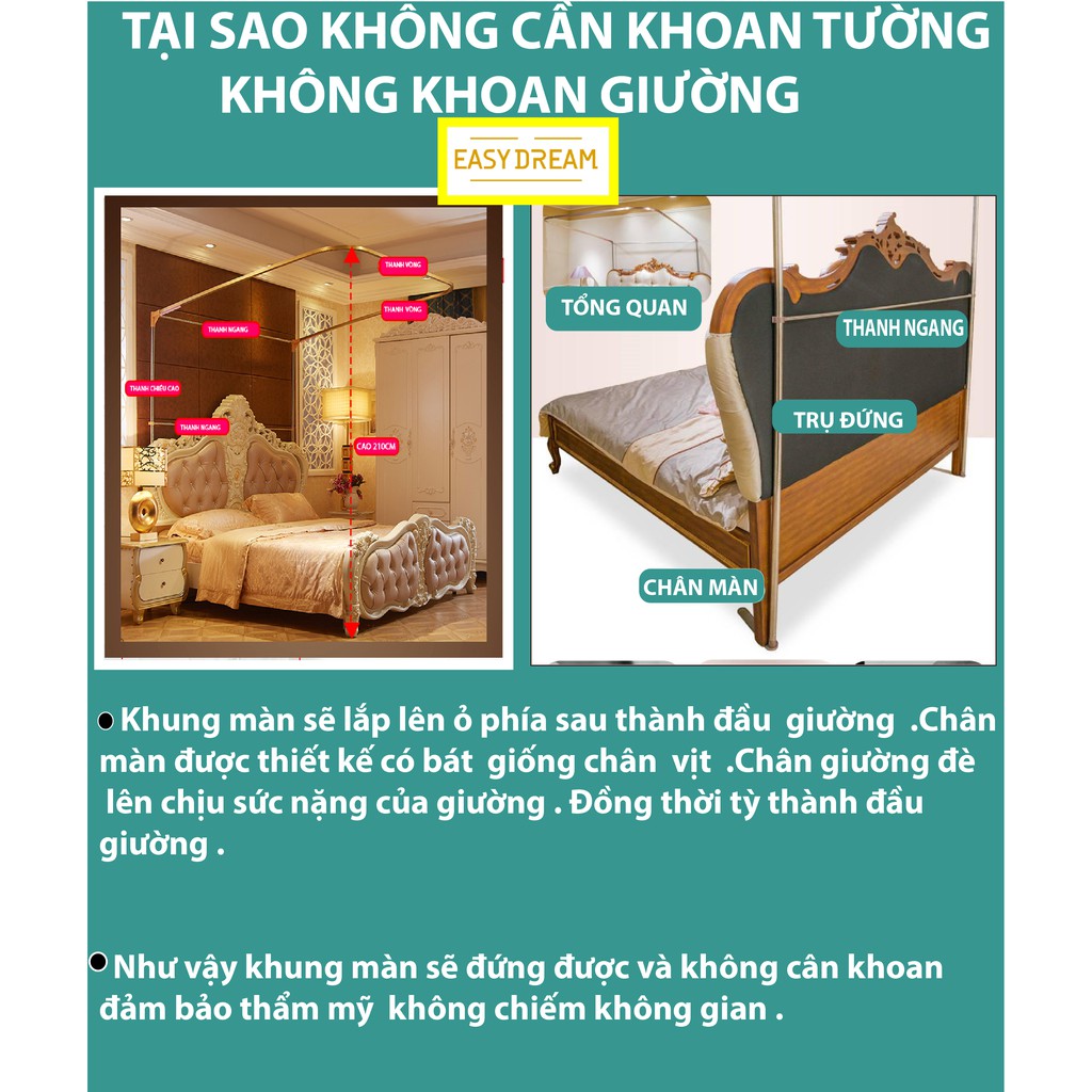 Màn khung ròng rọc không khoan tường EASY DREAM chống muỗi côn trùng decor phòng ngủ phòng cưới