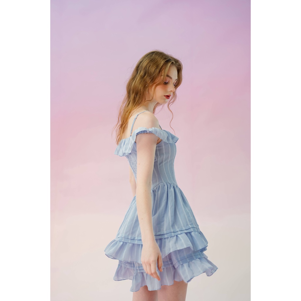 Váy liền nữ Méo shop hai đây trễ vai dáng xoè phong cách Hàn Quốc Sanny