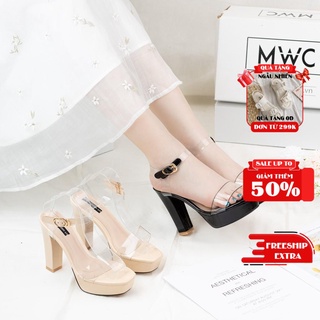 Giày Cao Gót MWC Đế Đúp Gót Vuông 12cm Quai Trong Mica NUCG-3879