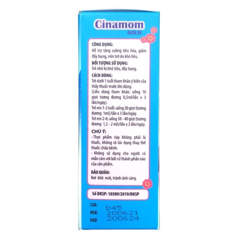 CINAMOM GOLD Thảo dược tự nhiên giúp trẻ hết nôn trớ, khò khè, ngủ ngon giấc, Hỗ trợ giảm nôn trớ do khó tiêu_Chính hãng