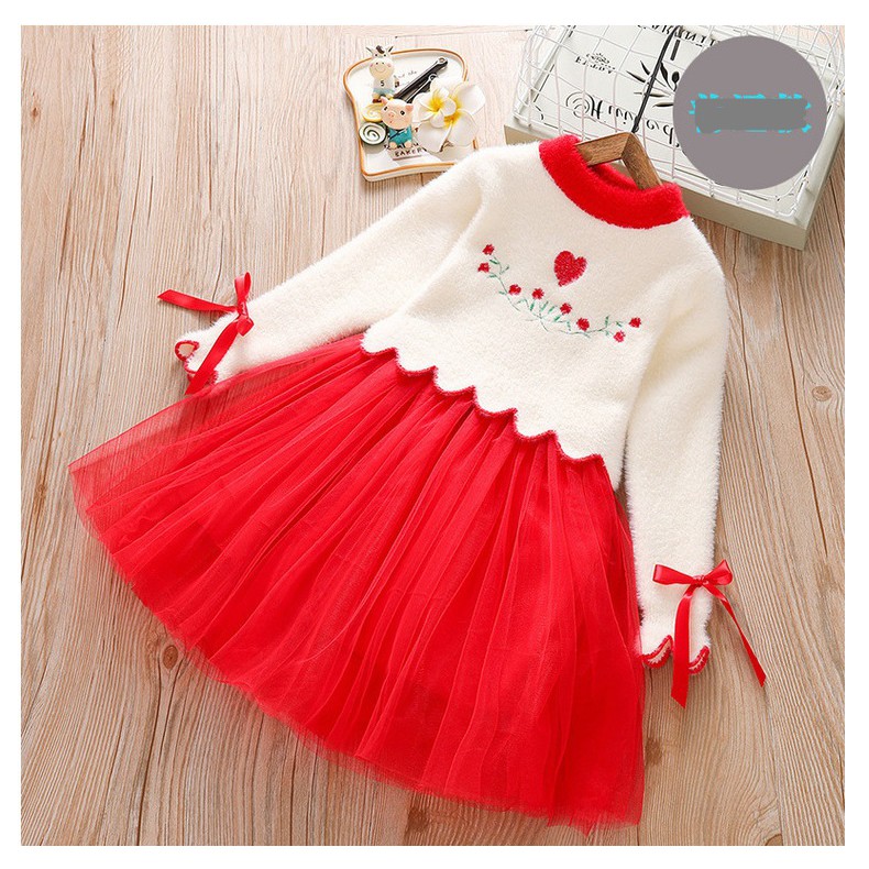 Váy len công chúa bé gái lớn size 14-30kg hàng Quảng Châu thêu hoa nơ xinh xắn