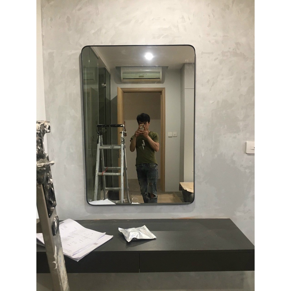 Gương treo tường hình chữ nhật bo viền thép trắng vàng đen cao cấp cho nhà tắm phòng ngủ phòng khách Gương Decor