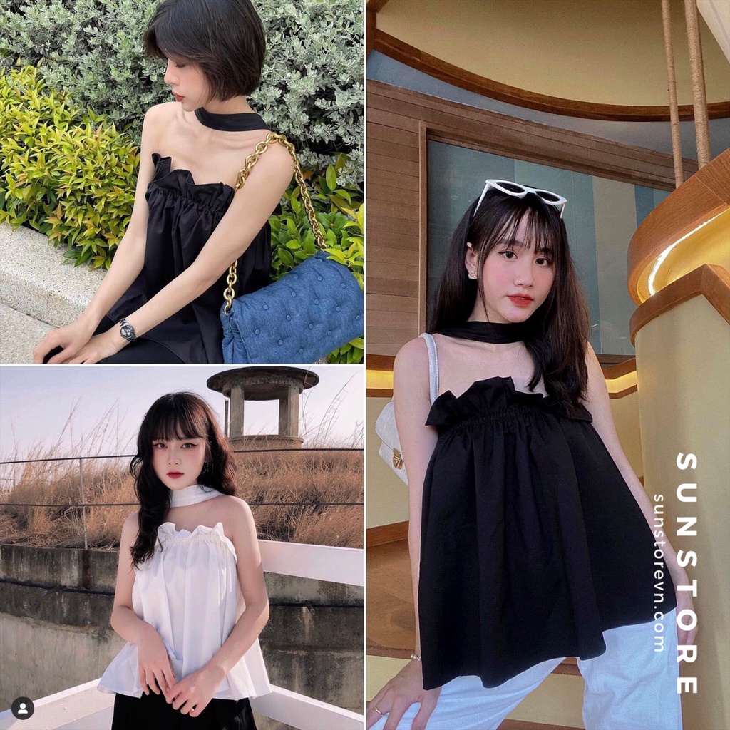 Áo kiểu không tay thiết kế cổ lạ mắt chất thun hàn quốc 3 màu trắng đen và nude ALVA TOP